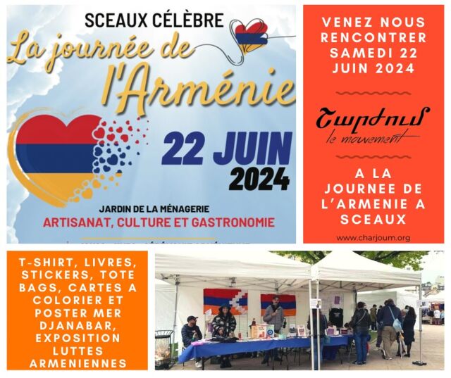 Venez nous rencontrer samedi 22 juin 2024 à partir de 11h au parc de la ménagerie pour la journée de l’Arménie à Sceaux.